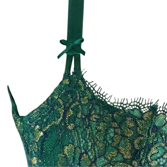 New Victorias Secret Dream Angels • Green Gold Lace Unlined Push-Up No Padding - Picture 3 of 5